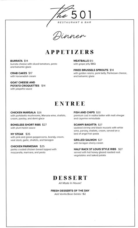 Dinner - 501 Restaurant & Bar