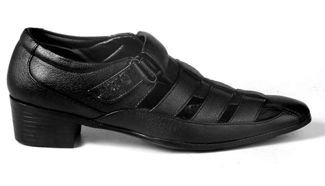 Men's 2 Inch Heel Height Increasing Black Roman Sandals- 5 UK : Amazon ...