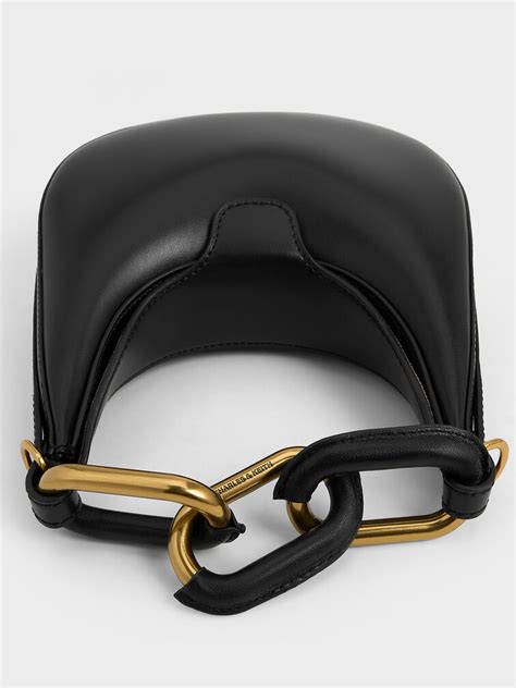 Mini Kora Chain-Link Moon Bag - Black - CHARLES & KEITH IN