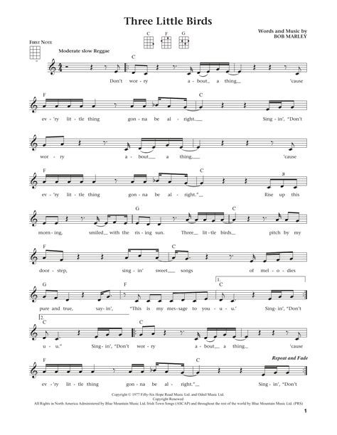 Bob Marley "Three Little Birds" Sheet Music Notes, Chords | Ukulele ...