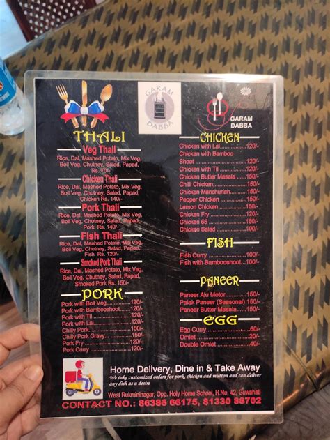 Menu at Garam Dabba, Guwahati