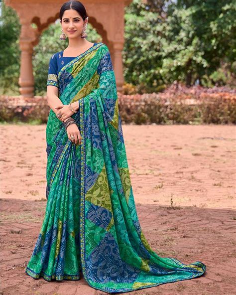 Vishal Prints Light Sea Green Printed Patterned Brasso Bandhani Print