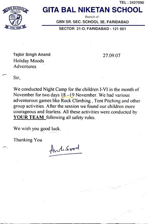 School - Appreciation Letter - News