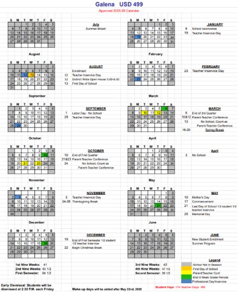 Galena USD 499 - 2025-2026 District Calendar
