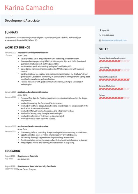 Development Associate Resume Examples 的图像结果
