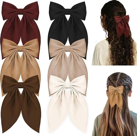 Amazon.com : 6Pcs Hair Bows for Women, Bow Hair Clips, Silky Satin Hair ...