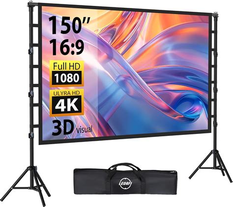 Projector Screen and Stand 150 Inch, LEORFI Outdoor Portable Projector ...