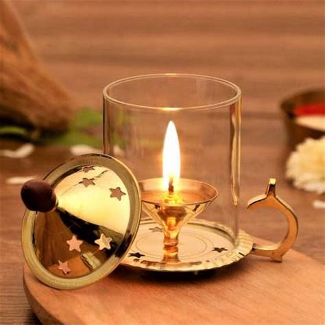 Brass Akhand Diya with Glass and option to old - eCraftIndia Online