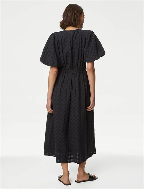 Buy Pure Cotton Checked Midi Waisted Dress at Marks & Spencer