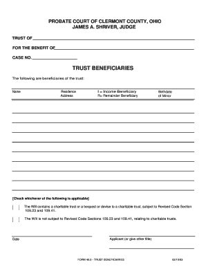 Fillable Online probatejuvenile clermontcountyohio Trust beneficiaries ...
