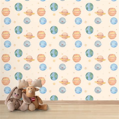Space Theme Wallpaper for Kids Room, Cream | Life n Colors