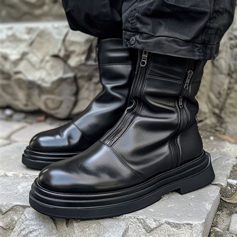 Black Leather Enea With Thick Sole Zipper Boots – Costoso Italiano
