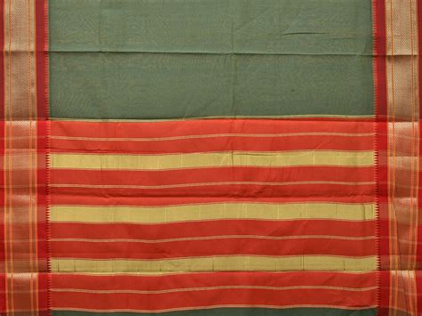 Green and Red Bamboo Cotton Plain Saree with Zari Border Design bc0108 ...
