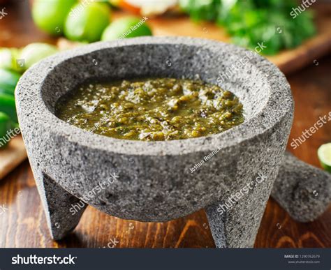 Mexican Salsa Verde Traditional Stone Molcajete Stock Photo (Edit Now ...