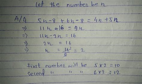 two numbers are in ratio 5:6.if 8 is subtracted from each of the number ...