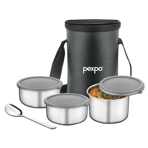 Buy PEXPO Stainless Steel Lunch Box with 3 Air-Tight Containers, 1 ...
