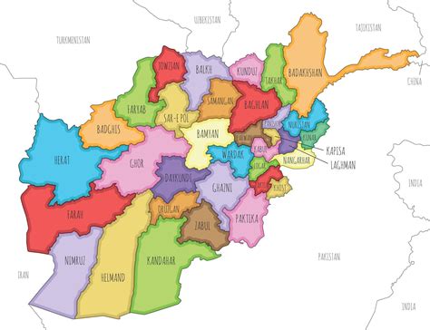 illustrated regional map of Afghanistan with provinces and administrative divisions, and ...