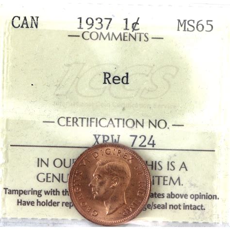 1-cent 1937 ICCS MS65 Red