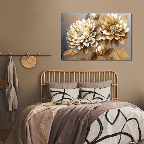 Luxury Gold Floral Canvas Print for Wall Decor - Nature Inspired Large ...