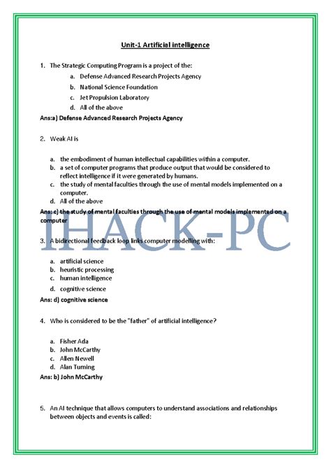 ETI MCQ CO6I Mayur Dixit - Unit-1 Artificial intelligence The Strategic ...