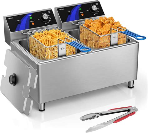 Amazon.com: Commercial Deep Fryer With Basket - 2 * 12L Dual Stainless ...