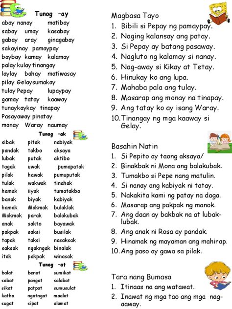 Image result for Worksheet Reading Tagalog Easy