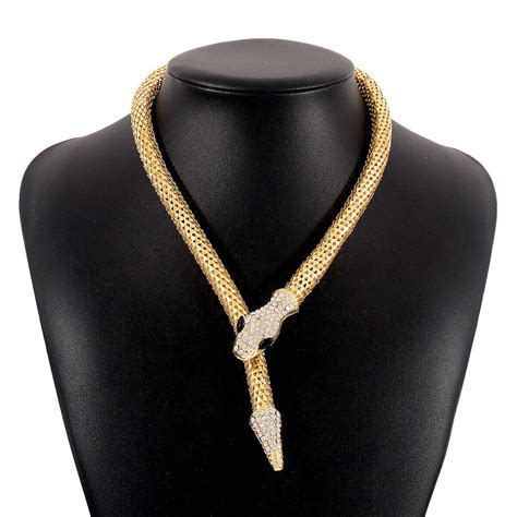 Salve ‘Serpent’ Gold Zircon Studded Choker Flexible Party Necklace