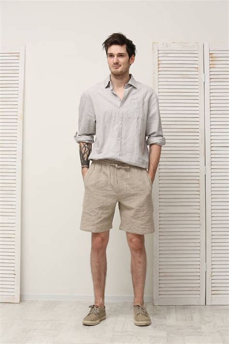 Linen Men Shorts Gift for Dad Linen Summer Shorts With - Etsy