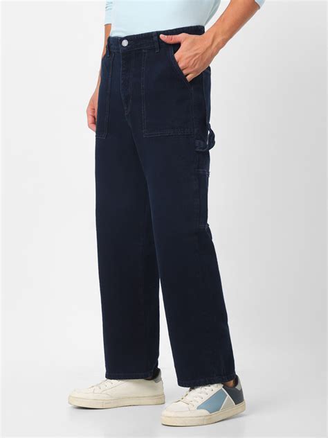 Men's Dark Grey Loose Fit Cargo Carpenter Jeans With 6 Pockets Non-Str ...