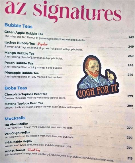 Menu at Artizen - Cafe I Art I Studio, Pune