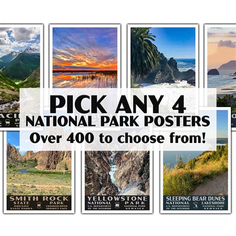 National Park Posters - Set of 4 | Vintage WPA Style National Park ...