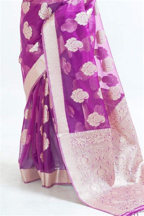Buy Plum Purple Organza Saree online-Karagiri