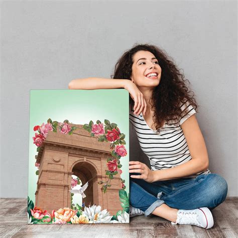 Art Street Stretched On Frame Canvas Painting Qutub Minar & India Gate ...