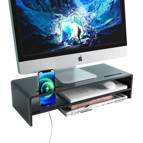 Buy Acrylic Monitor Stand Riser with 2-tier Storage and 2 Holder ...