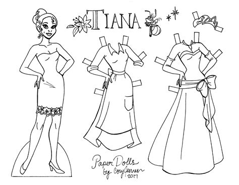 Tiana line art paper doll | Paper dolls, Princess paper dolls, Disney ...