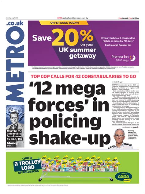 Metro Front Page 7th of July 2025 - Tomorrow's Papers Today!