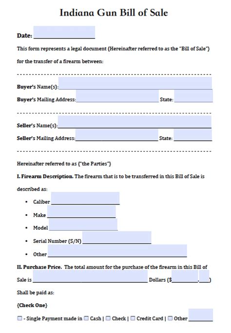 Free Indiana Firearm/Gun Bill of Sale Form | PDF | Word (.doc)