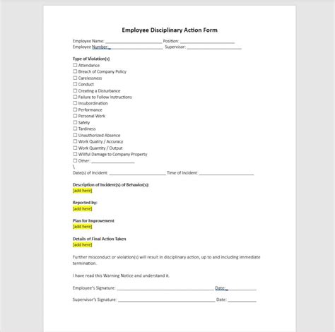 Image result for Employee Discipline Form Template