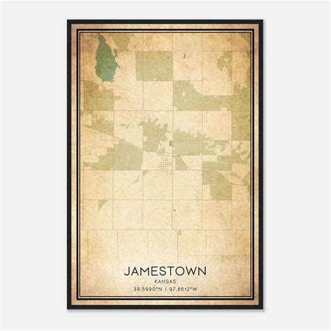 Vintage Jamestown Kansas Map Poster, Jamestown KS City Road Wall Art Print - Custom Maps & Posters - map of jamestown south australia