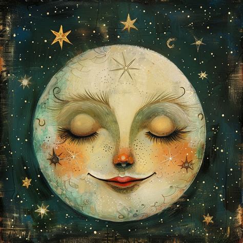 Whimsical Full Moon With Face Art Free Stock Photo - Public Domain Pictures