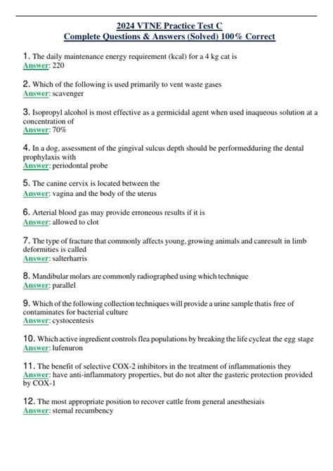 2024 VTNE Practice Test C Complete Questions & Answers (Solved) 100% ...