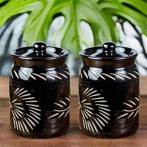 D'Maiolica Ceramic Pickle jars 1000 ML Set of 2 in (Black)| Achaar ...