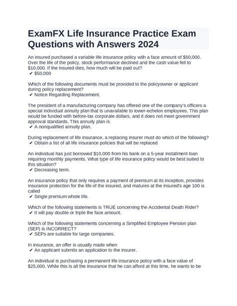 Image result for Life Insurance Exam Practice Questions