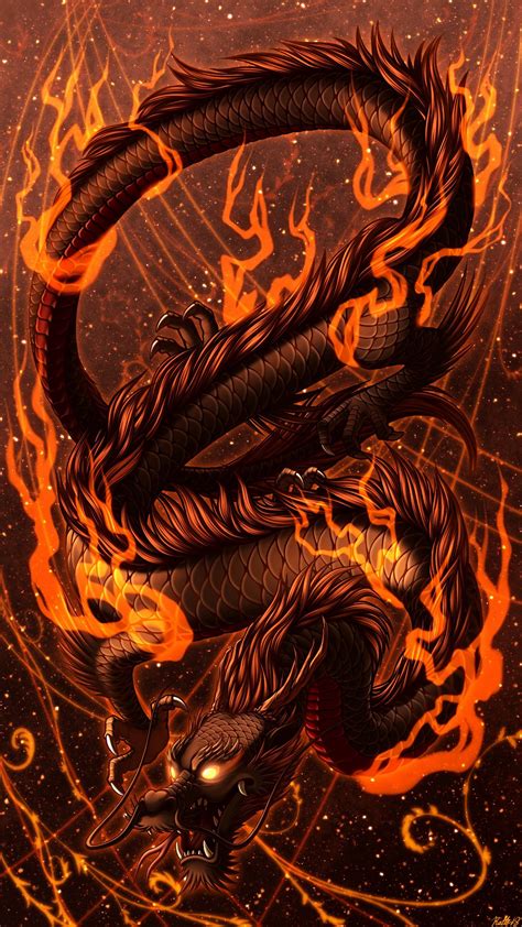 Download wallpaper 1350x2400 dragon, fire, art, flame, snake, fantastic ...