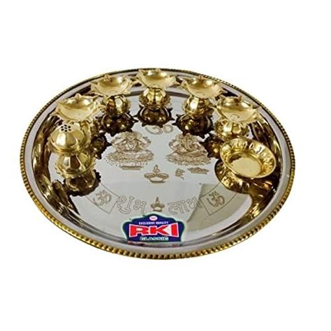 Buy brass + steel | pooja thali | 5 diya karva chauth thali set | dual ...