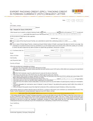 Fillable Online IDFC Export Packing Credit (EPC)Packing Credit in ...