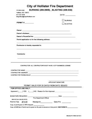 Fillable Online Burning & Blasting Permit - City of Hollister Fax Email ...