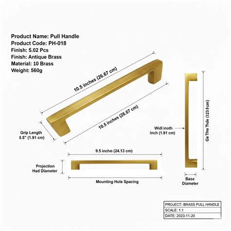 10.5" Brass Pull Handle PH-018 | Solid Brass Pull Handle | Door Pull ...