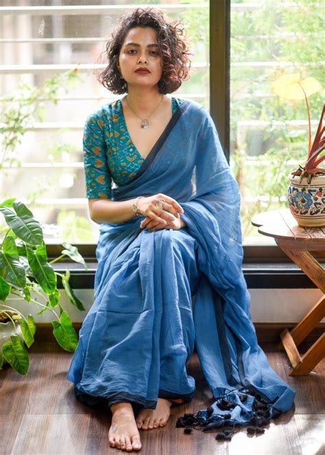 Get Blue Mul Cotton Saree With Navy Blue Border at ₹ 2050 | LBB Shop