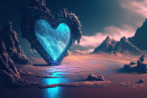 Blue heart designed as central processing unit of love generative ai ...